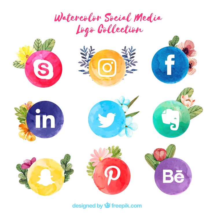 Vector gratuito colección de logos de redes sociales en estilo acuarela