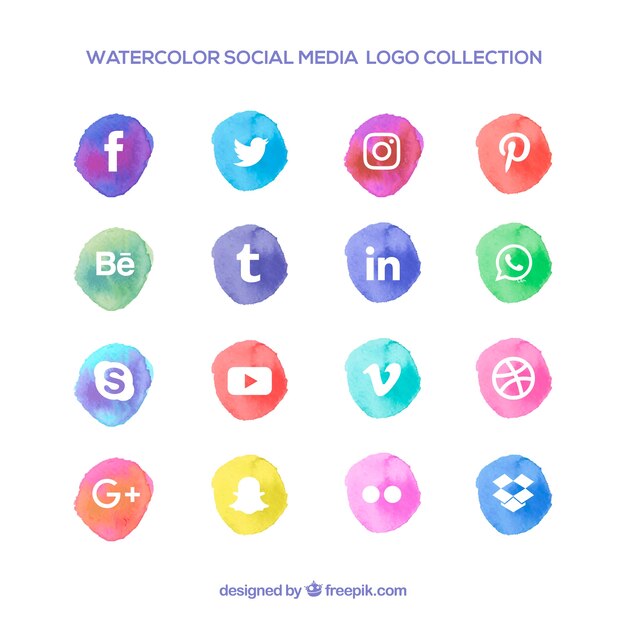 Colección de logos de redes sociales en estilo acuarela