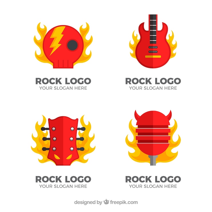 Vector gratuito colección de logos de rock con diseño plano