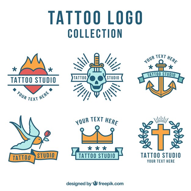 Colección de logos de tatuajes con diseño plano