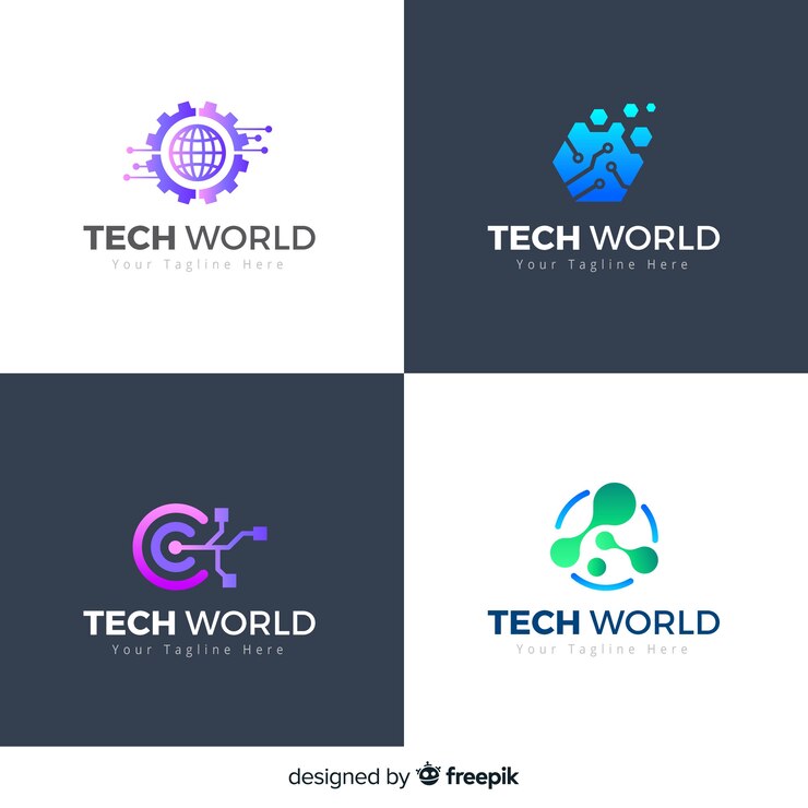Vector gratuito colección logos tecnológicos estilo degradado