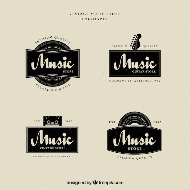 Colección de logos de tienda de música con estilo vintage