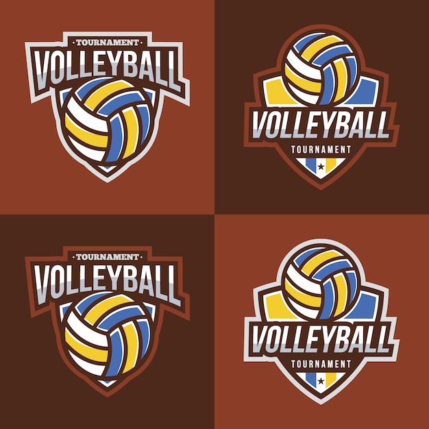 Vector gratuito colección de logos de voleibol con fondo marrón