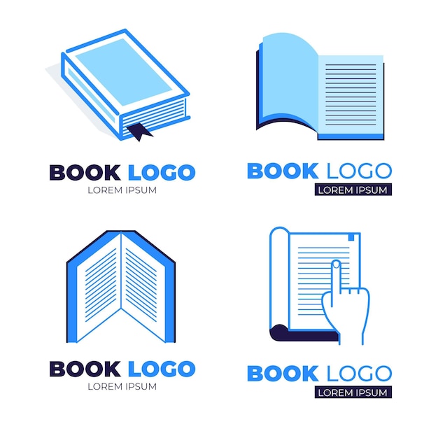 Colección de logotipo de libro de diseño plano azul