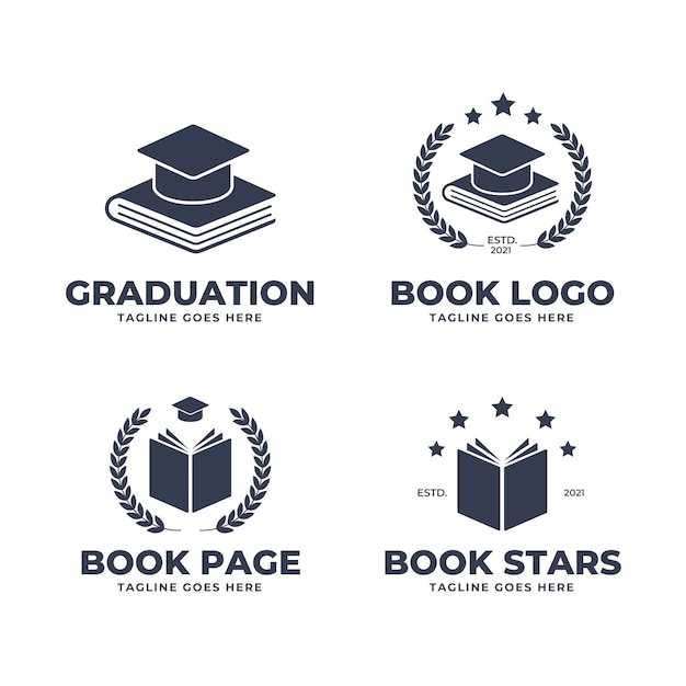 Colección de logotipo de libro de diseño plano monocromático