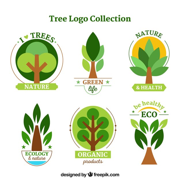 Colección de logotipos de árboles en estilo plano
