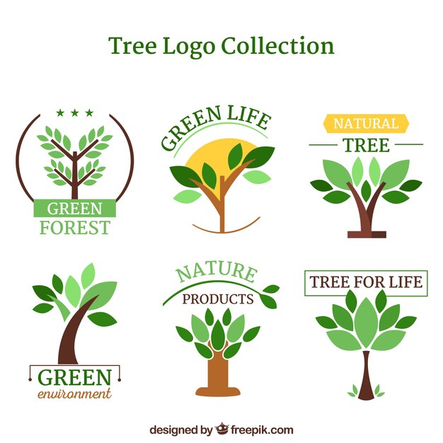Colección de logotipos de árboles en estilo plano