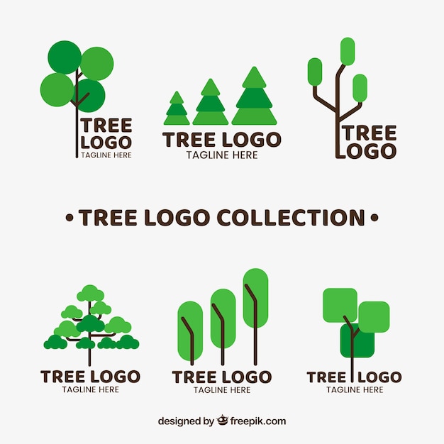 Colección de logotipos de árboles en estilo plano