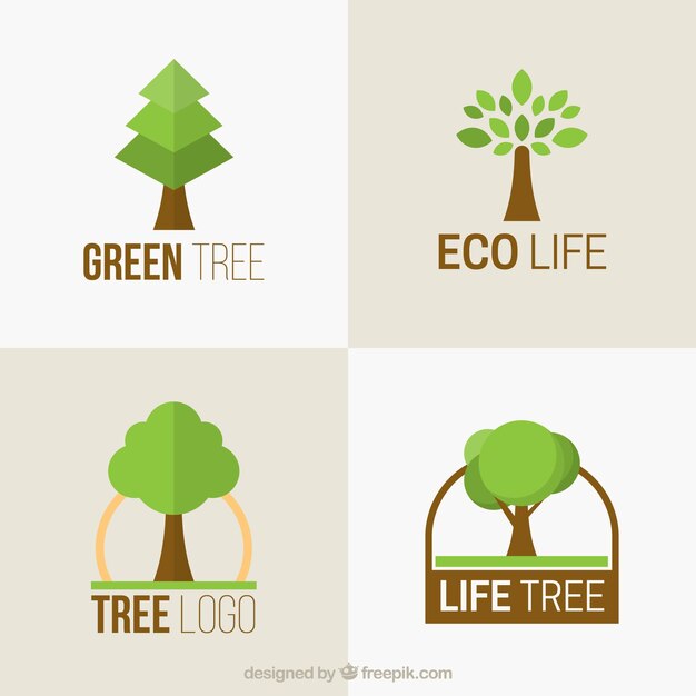 Colección de logotipos de árboles en estilo plano