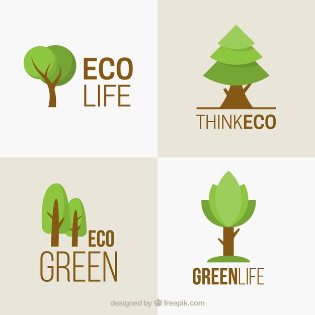 Colección de logotipos de árboles en estilo plano