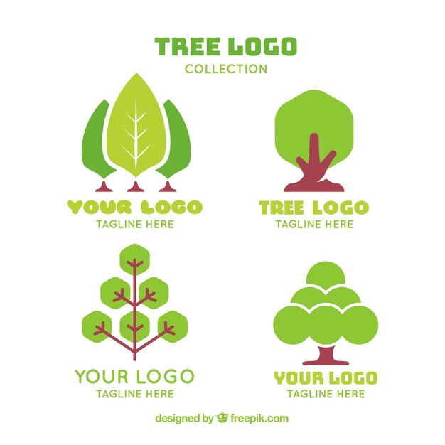 Colección de logotipos de árboles en estilo plano