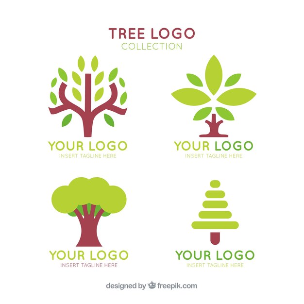 Colección de logotipos de árboles en estilo plano