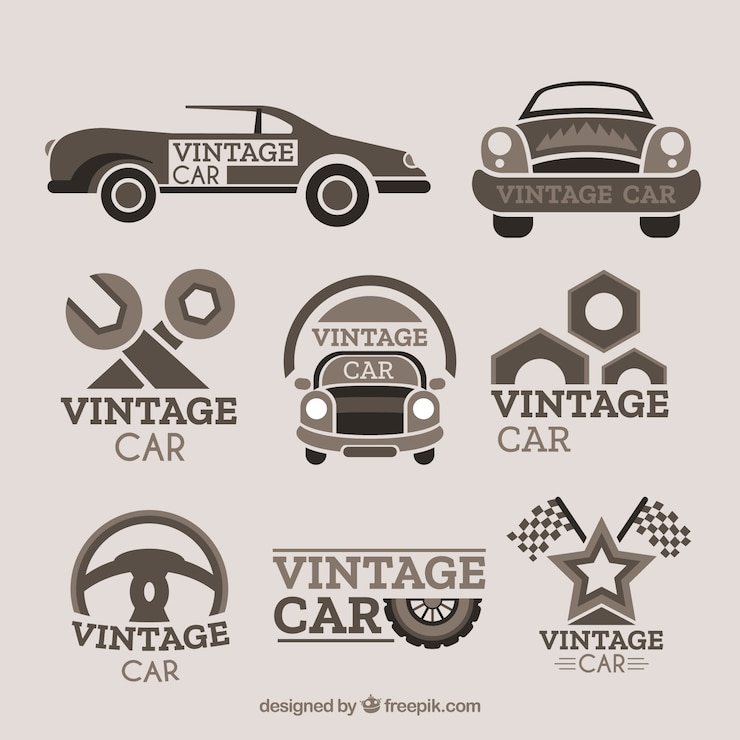 Vector gratuito colección de logotipos de autos antiguos