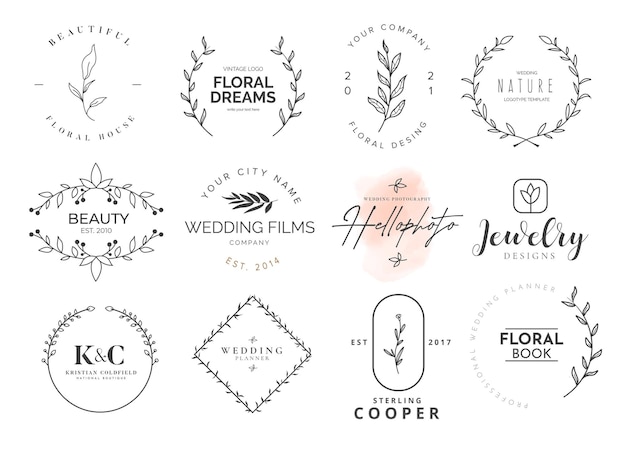 Colección de logotipos de belleza con adornos florales