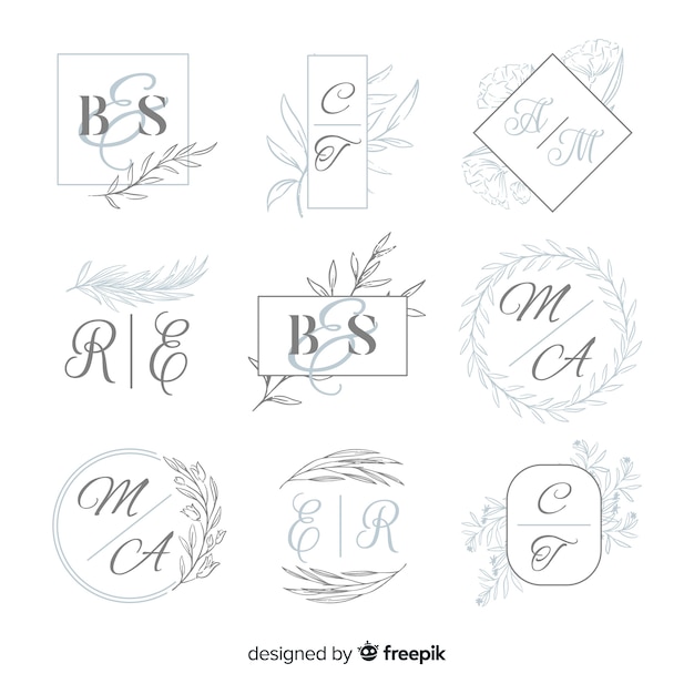 Vector gratuito colección de logotipos de boda monograma