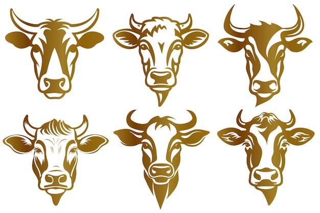 Vector gratuito colección de logotipos de cabeza de vaca dorada