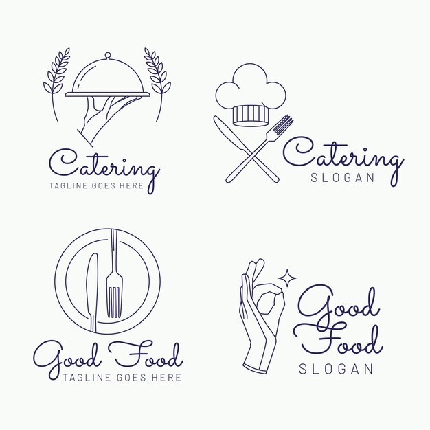Colección de logotipos de catering plano lineal