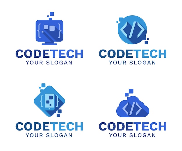 Colección de logotipos de código plano