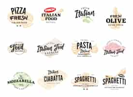 Vector gratuito colección de logotipos de comida italiana sketch