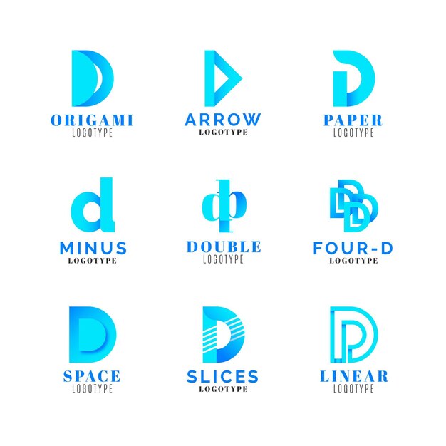 Colección de logotipos d de colores degradados