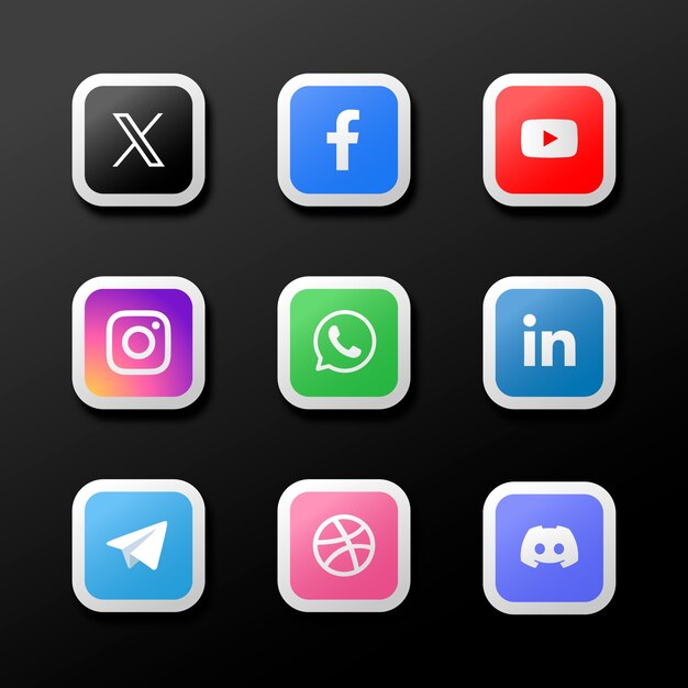 Colección de logotipos degradados de twitter y otras aplicaciones de redes sociales