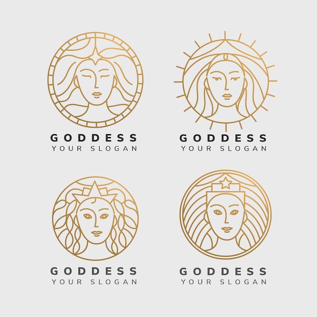 Colección de logotipos de diosa plana lineal