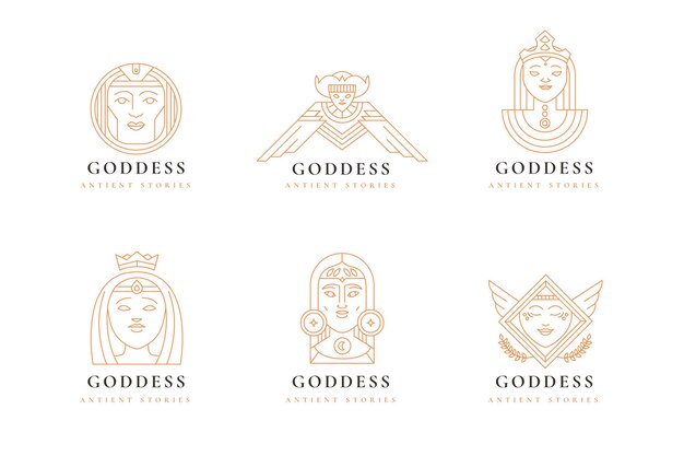 Colección de logotipos de diosa plana lineal