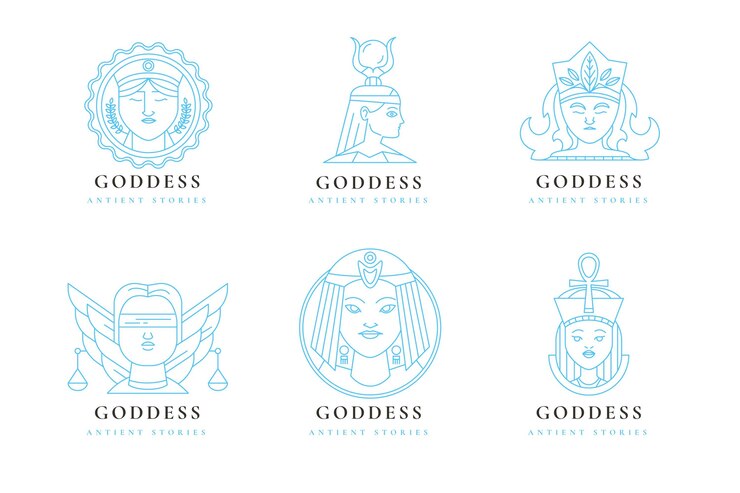 Vector gratuito colección de logotipos de diosa plana lineal