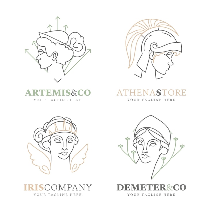 Vector gratuito colección de logotipos de diosa plana lineal