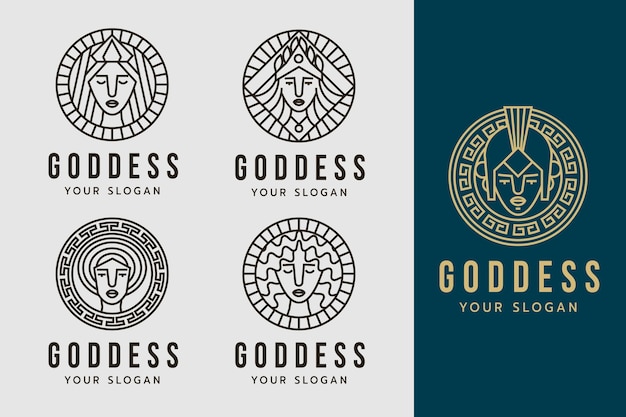 Colección de logotipos de diosa plana lineal