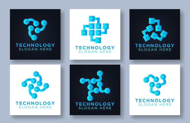 Vector gratuito colección de logotipos de diseño de logotipo de circuito de tecnología tecnológica