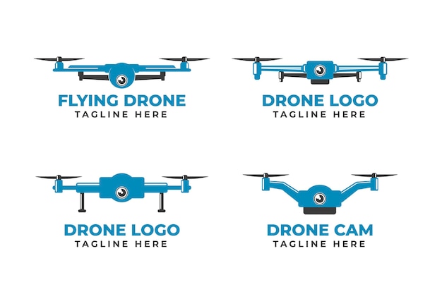 Colección de logotipos de drones de diseño plano azul monocromo