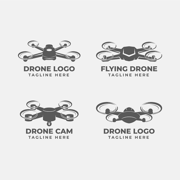 Colección de logotipos de drones de diseño plano monocromo