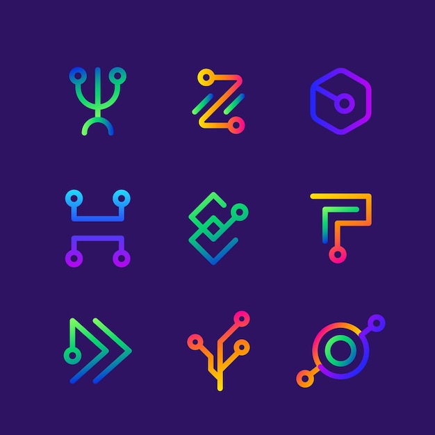 Colección de logotipos de electrónica degradada