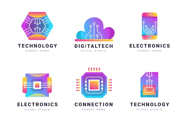 Vector gratuito colección de logotipos de electrónica degradada