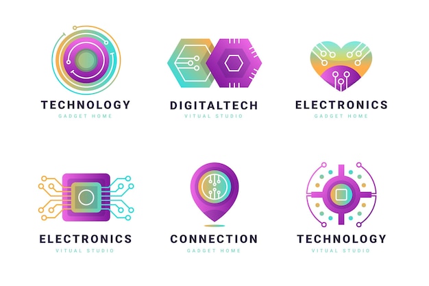 Vector gratuito colección de logotipos de electrónica degradada