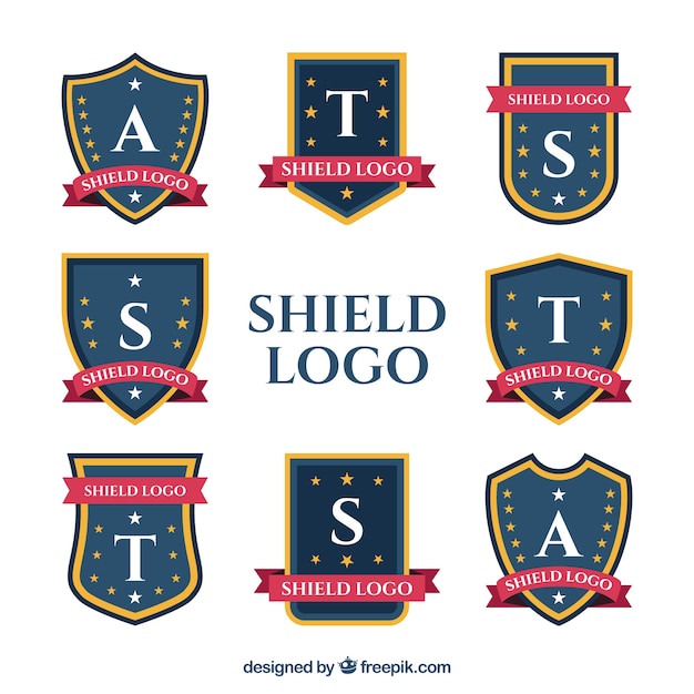 Vector gratuito colección de logotipos de escudos con letras mayúsculas