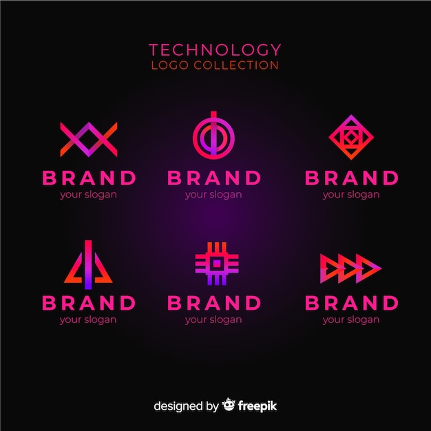 Colección de logotipos gradientes de tecnología