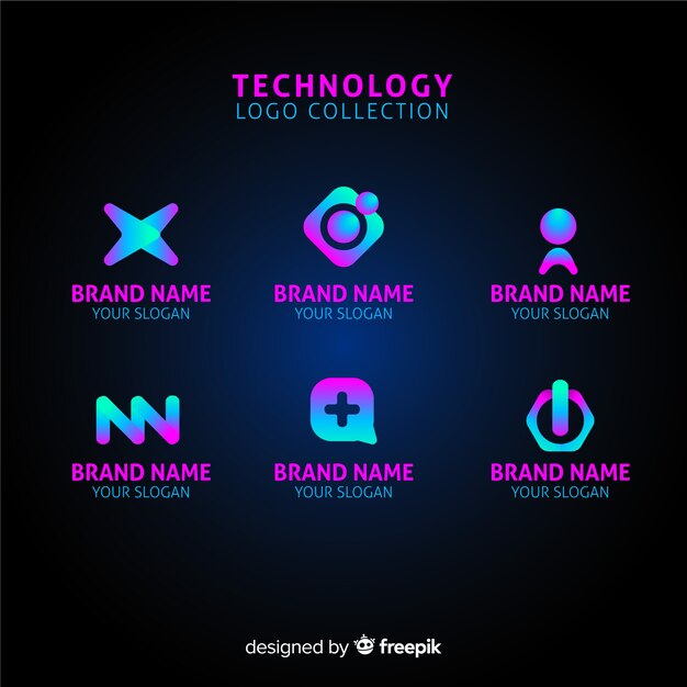 Colección de logotipos gradientes de tecnología