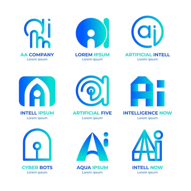 Vector gratuito colección de logotipos de inteligencia artificial degradados