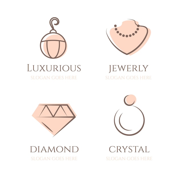 Colección de logotipos de joyas de diseño plano lineal