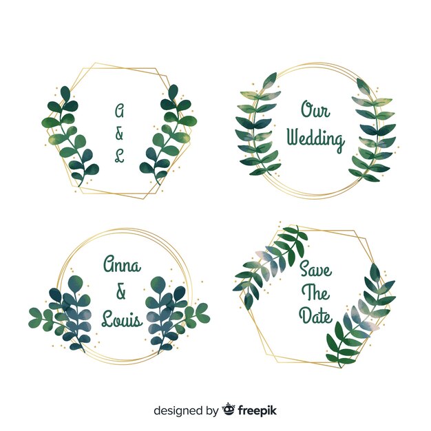 Colección de logotipos de marco de boda de acuarela
