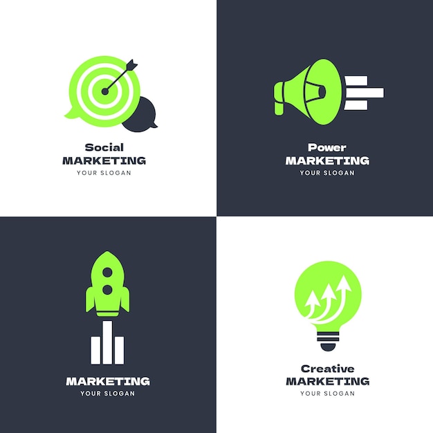 Colección de logotipos de marketing de diseño plano