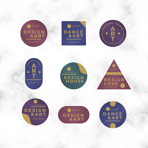 Colección de logotipos minimalistas coloridos sobre mármol
