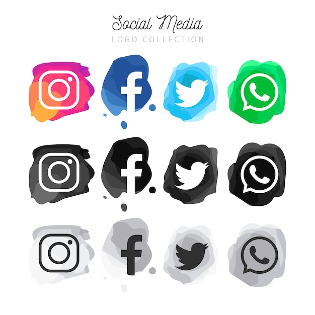 Colección de logotipos modernos de redes sociales de acuarela