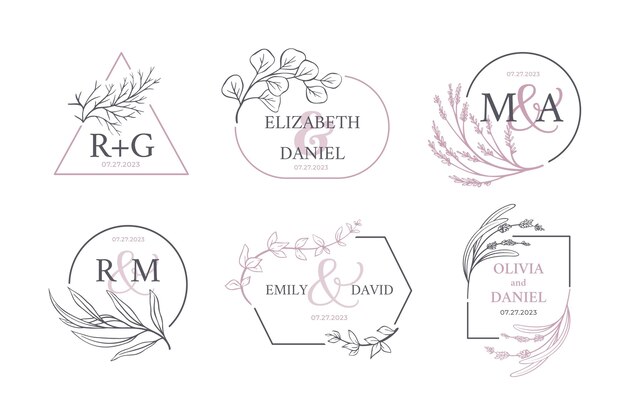 Colección de logotipos de monogramas de boda caligráficos