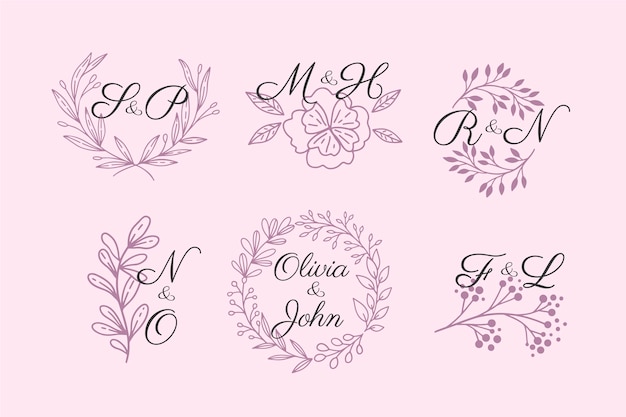 Vector gratuito colección de logotipos de monogramas de boda