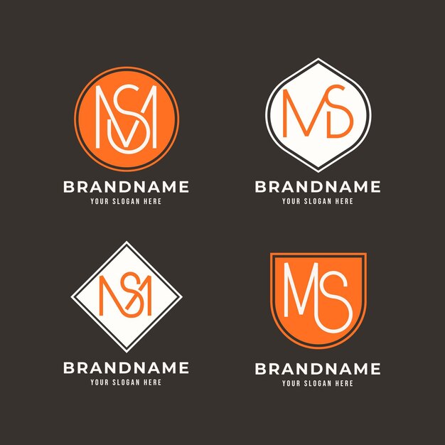 Colección de logotipos de ms de diseño plano