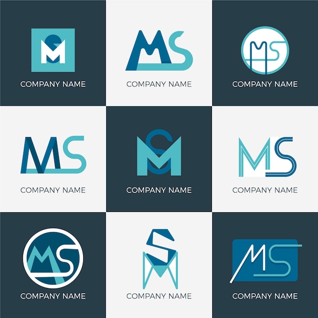 Colección de logotipos de ms de diseño plano