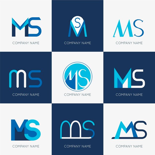 Colección de logotipos de ms de diseño plano